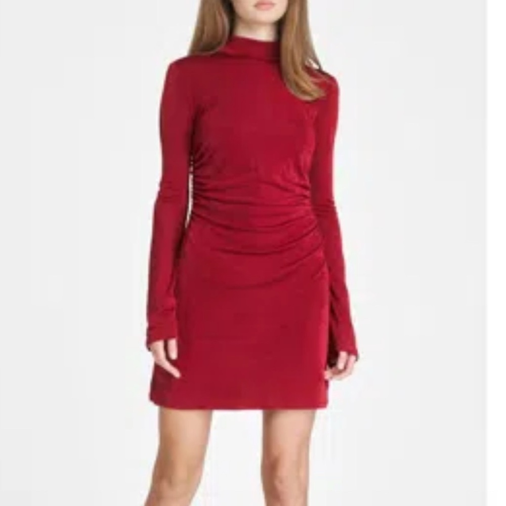 NWT WAYF Burgundy Long Sleeve Mock Neck Dress | Size M